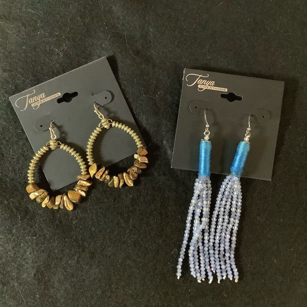 Gold and Blue Beaded Earrings Set